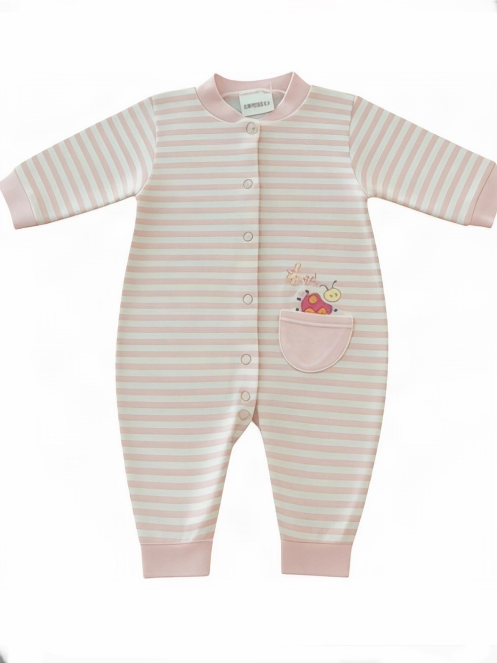 VTG Y2K Soft Pink Stripe Ladybug 🐞 Pocket Footie Pajamas